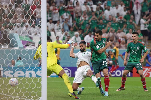 (221130) -- LUSAIL, Nov. 30, 2022 -- Henry Martin (2nd R) of Mexico scores during the Group C match between Saudi Arabia and Mexico at the 2022 FIFA World Cup, WM, Weltmeisterschaft, Fussball at Lusail Stadium in Lusail, Qatar, Nov. 30, 2022. ) (SP)QATAR-LUSAIL-2022 WORLD CUP-GROUP C-KSA VS MEX WangxDongzhen 