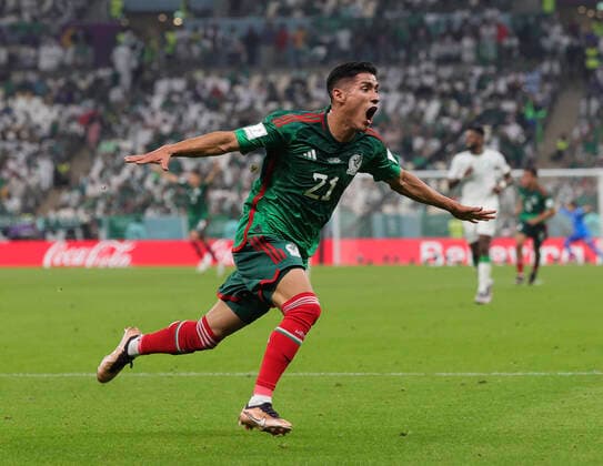Saudi Arabia v Mexico 2022 FIFA World Cup, WM, Weltmeisterschaft, Fussball Uriel Antuna celebrates after scoring Mexicos third goal before it was ruled out for offside during the 2022 FIFA World Cup Group C match at Lusail Stadium, Lusail Content Not Available For UK Newspapers Copyright: xPaulxChestertonx FIL-17655-0176 UK Newspapers OUT