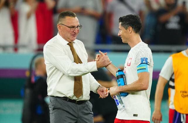 Mandatory Credit: Photo by Javier Garcia Shutterstock (13640342cr) Manager Czeslaw Michniewicz of Poland celebrates with Robert Lewandowski of Poland. Poland v Argentina, FIFA World Cup, WM, Weltmeisterschaft, Fussball 2022, Group C, Football, Stadium 974, Doha, Qatar - 30 Nov 2022 Editorial Use Only Poland v Argentina, FIFA World Cup 2022, Group C, Football, Stadium 974, Doha, Qatar - 30 Nov 2022 Editorial Use Only Copyright: xJavierxGarcia Shutterstockx 13640342cr