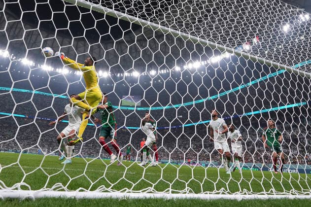 (221130) -- LUSAIL, Nov. 30, 2022 -- Mohammed Alowais (above), goalkeeper of Saudi Arabia, makes a save during the Group C match between Saudi Arabia and Mexico at the 2022 FIFA World Cup, WM, Weltmeisterschaft, Fussball at Lusail Stadium in Lusail, Qatar, Nov. 30, 2022. ) (SP)QATAR-LUSAIL-2022 WORLD CUP-GROUP C-KSA VS MEX MengxDingbo