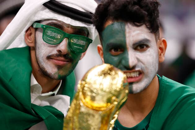 Fans of Saudi Arabia during a FIFA World Cup, WM, Weltmeisterschaft, Fussball soccer match of the group phase between Saudi Arabia and Mexico at Lusail stadium, Qatar 30 November 2022. World Cup 2022: Saudi Arabia vs. Mexico !ACHTUNG: NUR REDAKTIONELLE NUTZUNG!  Copyright: xAntonioxLacerdax GR3102 20221130-8f33fa04aa361c774c7993d4231c1d1e35507061