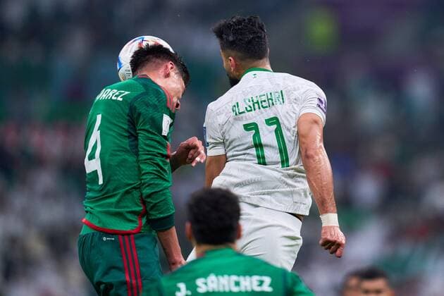 RECORD DATE NOT STATED FIFA World Cup, WM, Weltmeisterschaft, Fussball Qatar 2022 Saudi Arabia vs Mexico (L-R), Edson Alvarez of Mexico and Saleh Alshehri of Arabia during the game Saudi Arabia vs Mexican national team, Nationalteam (Mexico), Corresponding to Group C of the FIFA World Cup Qatar 2022, at Lusail Stadium, Lusail, Doha, on November 30, 2022. <br><br> (I-D), Edson Alvarez de Mexico y Saleh Alshehri de Arabia durante el partido Arabia Saudi vs Seleccion Nacional Mexicana (Mexico), correspondiente al Grupo C de la Copa Mundial de la FIFA Qatar 2022, en el Estadio Lusail, Lusail, Doha, el 30 de noviembre de 2022. LUSAIL DOHA QATAR Copyright: xCristianxdexMarchenax 20221130_16702