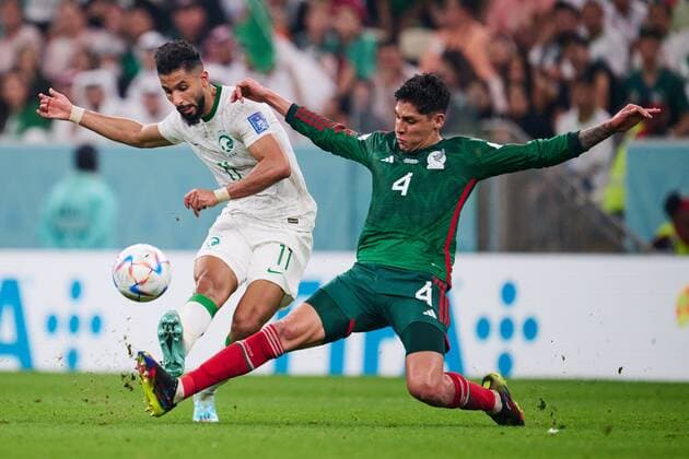 RECORD DATE NOT STATED FIFA World Cup, WM, Weltmeisterschaft, Fussball Qatar 2022 Saudi Arabia vs Mexico (L-R), Saleh Alshehri of Arabia and Edson ALvarez of Mexico during the game Saudi Arabia vs Mexican national team, Nationalteam (Mexico), Corresponding to Group C of the FIFA World Cup Qatar 2022, at Lusail Stadium, Lusail, Doha, on November 30, 2022. <br><br> (I-D), Saleh Alshehri de Arabia y Edson ALvarez de Mexico durante el partido Arabia Saudi vs Seleccion Nacional Mexicana (Mexico), correspondiente al Grupo C de la Copa Mundial de la FIFA Qatar 2022, en el Estadio Lusail, Lusail, Doha, el 30 de noviembre de 2022. LUSAIL DOHA QATAR Copyright: xJorgexMartinezx 20221130_16837