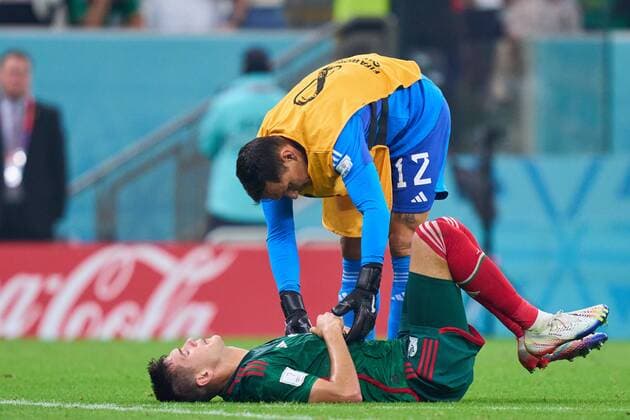 RECORD DATE NOT STATED FIFA World Cup, WM, Weltmeisterschaft, Fussball Qatar 2022 Saudi Arabia vs Mexico Rodolfo Cota and Cesar Montes of Mexico during the game Saudi Arabia vs Mexican national team, Nationalteam (Mexico), Corresponding to Group C of the FIFA World Cup Qatar 2022, at Lusail Stadium, Lusail, Doha, on November 30, 2022. <br><br> Rodolfo Cota y Cesar Montes de Mexico durante el partido Arabia Saudi vs Seleccion Nacional Mexicana (Mexico), correspondiente al Grupo C de la Copa Mundial de la FIFA Qatar 2022, en el Estadio Lusail, Lusail, Doha, el 30 de noviembre de 2022. LUSAIL DOHA QATAR Copyright: xCristianxdexMarchenax 20221130_17266