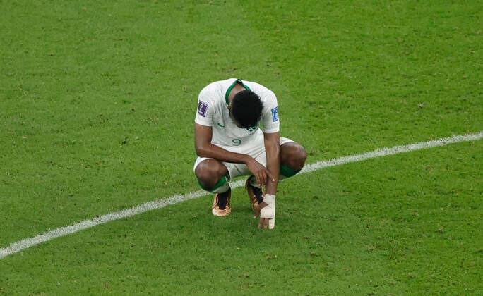 Feras Albrikan of Saudi Arabia reacts to his team being knocked out today, at the end of a group stage match of the Qatar 2022 Soccer World Cup between Saudi Arabia and Mexico at Lusail Stadium, Qatar 30 November 2022. Soccer World Cup: Saudi Arabia - Mexico !ACHTUNG: NUR REDAKTIONELLE NUTZUNG!  Copyright: xEstebanxBibax GR3363 20221130-d8b539bd6ea66a1a231cc412fbdeacfa561fb712