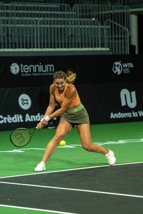 Credit Andorra Open 2022 - WTA, Tennis Damen 125 Victoria JimÃ nez Kasintseva of Andorra in action against Tatjana Maria of Germany during the Credit Andorra Open Women s Tennis Association (WTA) tennis tournament at the Poliesportiu d Andorra in Andorra La Vella, Andorra on November 30, 2022 Andorra La Vella, Andorra  Copyright: xMartinxSilvaxCosentinox originalFilename:silvacosentino-victoria221130_npfz3.jpg