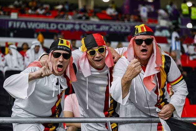 DOHA, QATAR - DECEMBER 01 : Belgium fans during the FIFA World Cup, WM, Weltmeisterschaft, Fussball Qatar 2022 Group F match between Croatia and Belgium at the Ahmad Bin Ali Stadium on December 1, 2022 in Doha, Qatar, 01 12 2022 ( Croatia - Belgium - FIFA World Cup Qatar 2022 PhotoNews Panoramic 