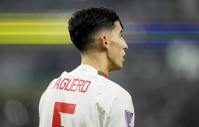 Mandatory Credit: Photo by Dave Shopland Shutterstock (13640369ag) Nayef Aguerd of Morocco. Canada v Morocco, FIFA World Cup, WM, Weltmeisterschaft, Fussball 2022, Group F, Football, Al Thumama Stadium, Doha, Qatar - 01 Dec 2022 Editorial Use Only Canada v Morocco, FIFA World Cup 2022, Group F, Football, Al Thumama Stadium, Doha, Qatar - 01 Dec 2022 Editorial Use Only Copyright: xDavexShopland Shutterstockx 13640369ag