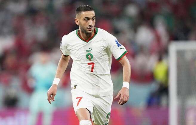 Mandatory Credit: Photo by Dave Shopland Shutterstock (13640369ak) Hakim Ziyech of Morocco. Canada v Morocco, FIFA World Cup, WM, Weltmeisterschaft, Fussball 2022, Group F, Football, Al Thumama Stadium, Doha, Qatar - 01 Dec 2022 Editorial Use Only Canada v Morocco, FIFA World Cup 2022, Group F, Football, Al Thumama Stadium, Doha, Qatar - 01 Dec 2022 Editorial Use Only Copyright: xDavexShopland Shutterstockx 13640369ak