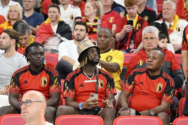 DOHA, QATAR - DECEMBER 01 : Belgian fans - supporters supporting their team during the FIFA World Cup, WM, Weltmeisterschaft, Fussball Qatar 2022 Group F match between Croatia and Belgium at the Ahmad Bin Ali Stadium on December 1, 2022 in Doha, Qatar, 1 12 2022 ( Croatia - Belgium - FIFA World Cup Qatar 2022 PhotoNews Panoramic 
