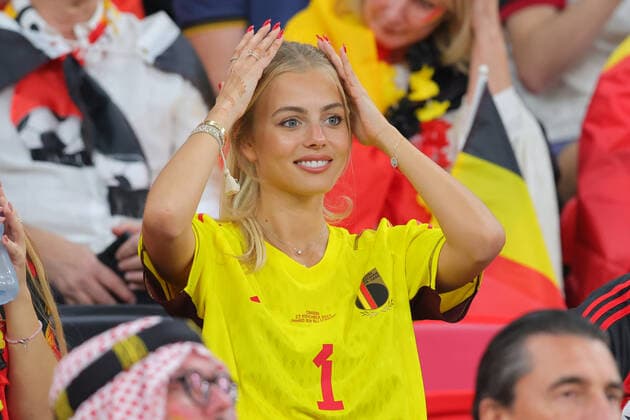 Thibaut Courtois of BelgiumÕs wife Mishel Gerzig during the FIFA World Cup, WM, Weltmeisterschaft, Fussball Qatar 2022 Group F match between Croatia and Belgium at Ahmad Bin Ali Stadium, Ar-Rayyan, Qatar on 1 December 2022. Copyright: xPeterxDovganx 34620015