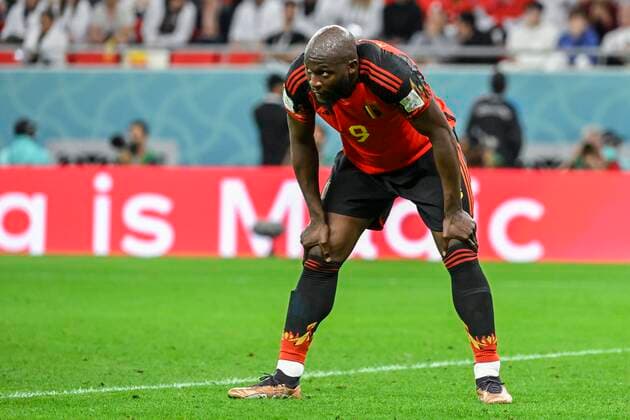 DOHA, QATAR - DECEMBER 01 : Lukaku Romelu forward of Belgium disappointed during the FIFA World Cup, WM, Weltmeisterschaft, Fussball Qatar 2022 Group F match between Croatia and Belgium at the Ahmad Bin Ali Stadium on December 1, 2022 in Doha, Qatar, 01 12 2022 ( Croatia - Belgium - FIFA World Cup Qatar 2022 PhotoNews Panoramic 
