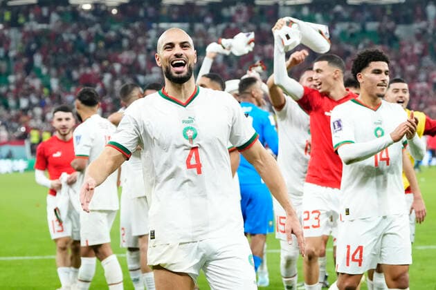 Canada v Morocco: Group F - FIFA World Cup, WM, Weltmeisterschaft, Fussball Qatar 2022 Sofyan Amrabat defensive midfield of Morocco and ACF Fiorentina celebrates victory after the FIFA World Cup Qatar 2022 Group F match between Canada and Morocco at Al Thumama Stadium on December 1, 2022 in Doha, Qatar. Doha Qatar  Copyright: xJosexBretonx originalFilename:breton-canadavm221201_npKfH.jpg