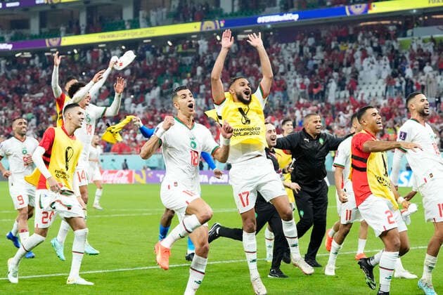 Canada v Morocco: Group F - FIFA World Cup, WM, Weltmeisterschaft, Fussball Qatar 2022 Morocco players celebrate victory after the FIFA World Cup Qatar 2022 Group F match between Canada and Morocco at Al Thumama Stadium on December 1, 2022 in Doha, Qatar. Doha Qatar  Copyright: xJosexBretonx originalFilename:breton-canadavm221201_npB37.jpg
