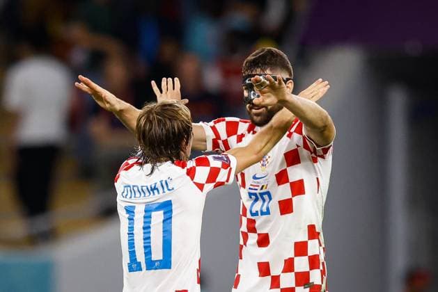 Tunisia vs France DOHA, CA - 01.12.2022: TUNISIA VS FRANCE - MODRIC Luka of Croatia and GVARDIOL Josko of Croatia celebrate qualifying during the match between Tunisia and France, valid for the group stage of the World Cup, held at the Education City Stadium in Doha, Qatar. (Photo: Rodolfo Buhrer La Imagem Fotoarena) x2303429x  RodolfoxBuhrer