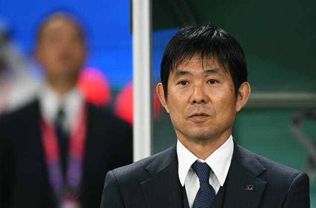 Russia Soccer World Cup Japan - Spain 8329378 01.12.2022 Japan s head coach Hajime Moriyasu watches his playersl during the Qatar 2022 World Cup Group E soccer match between Japan and Spain, in Doha, Qatar. Grigory Sysoev Sputnik Doha Qatar  Copyright: xGrigoryxSysoevx