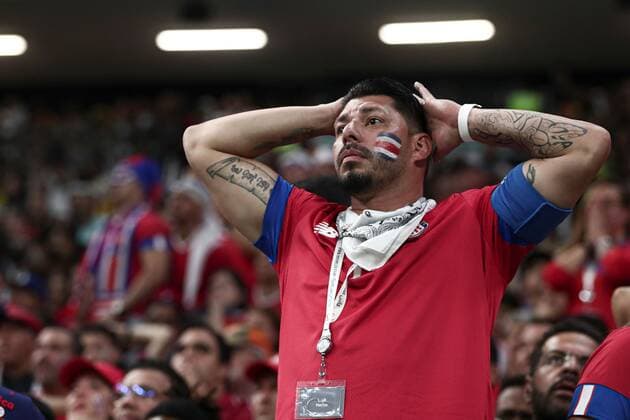 Mandatory Credit: Photo by Michael Zemanek Shutterstock (13640393m) A Costa Rica fan looks dejected Costa Rica v Germany, FIFA World Cup, WM, Weltmeisterschaft, Fussball 2022, Group E, Football, Al Bayt Stadium, Al Khor, Qatar - 01 Dec 2022 Editorial Use Only Costa Rica v Germany, FIFA World Cup 2022, Group E, Football, Al Bayt Stadium, Al Khor, Qatar - 01 Dec 2022 Editorial Use Only  Copyright: xMichaelxZemanek Shutterstockx 13640393m