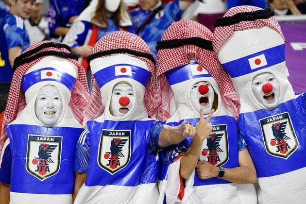Football World Cup in Qatar Japan supporters cheer ahead of a World Cup Group E football match against Spain at Khalifa International Stadium in Doha, Qatar, on Dec. 1, 2022  A14AA0001368270P 