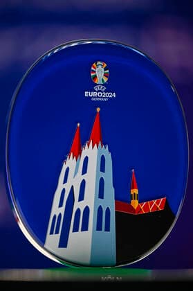 UEFA Euro 2024 collection plate at the presentation of plans for the 2024 European Football Championship in Germany at Cologne City Hall A total of five European Football Championship matches are to be played in Cologne at the RheinEnergie Stadium Cologne, 01 12 2022 Foto:xD.xAnoraganingrumx xFuturexImage