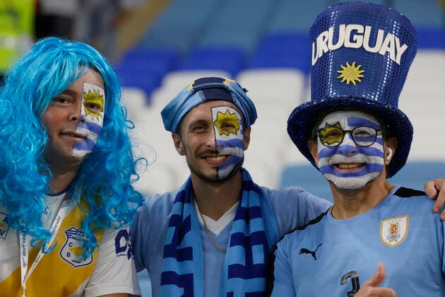 Fans of Uruguay attend the FIFA World Cup, WM, Weltmeisterschaft, Fussball soccer match of the group phase between Ghana and Uruguay at Al-Janoub stadium in Al-Wakrah, Catar, 02 December 2022. World Cup 2022: Ghana vs. Uruguay !ACHTUNG: NUR REDAKTIONELLE NUTZUNG!  Copyright: xEstebanxBibax GR5013 20221202-23a4db255c60ca473ec9709c9a2a38a9d581d210