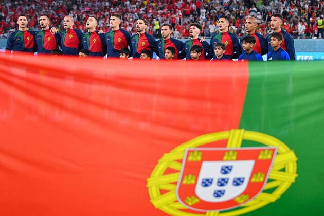 FOOTBALL WORLD CUP 2022 PRE-ROUND GROUP G South Korea Portugal 02 12 2022 The Portuguese national team during the national anthem with Cristiano Ronaldo on the left.