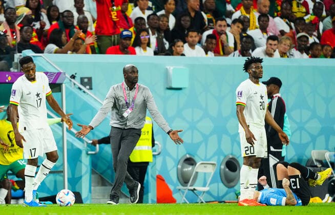 Mandatory Credit: Photo by Javier Garcia Shutterstock (13640424cd) Manager Otto Addo of Ghana reacts as Guillermo Varela of Uruguay is fouled by Mohammed Kudus of Ghana Ghana v Uruguay, FIFA World Cup, WM, Weltmeisterschaft, Fussball 2022, Group H, Football, Al Janoub Stadium, Al Wakrah, Qatar - 02 Dec 2022 Editorial Use Only Ghana v Uruguay, FIFA World Cup 2022, Group H, Football, Al Janoub Stadium, Al Wakrah, Qatar - 02 Dec 2022 Editorial Use Only  Copyright: xJavierxGarcia Shutterstockx 13640424cd