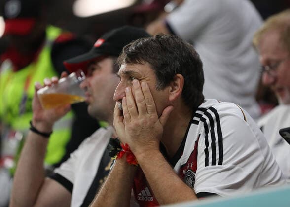 1st December 2022; Al Bayt Stadium, Al Khor, Qatar; FIFA World Cup, WM, Weltmeisterschaft, Fussball Football, Costa Rica versus Germany; German fan in shock as Germany are out of the World Cup and bottom of the group stages  ActionPlus12455008 JohnxPatrickxFletcher Content restricted for UK based newspaper