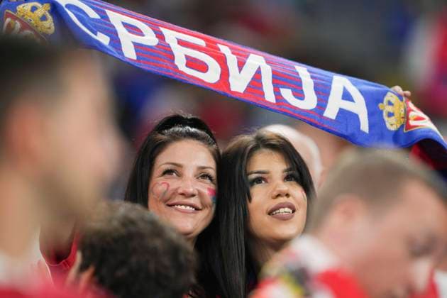 (221202) -- DOHA, Dec. 2, 2022 -- Fans of Serbia cheer for the team before the Group G match between Serbia and Switzerland at the 2022 FIFA World Cup, WM, Weltmeisterschaft, Fussball at Stadium 974 in Doha, Qatar, Dec. 2, 2022. ) (SP)QATAR-DOHA-2022 WORLD CUP-GROUP G-SRB VS SUI ZhengxHuansong 
