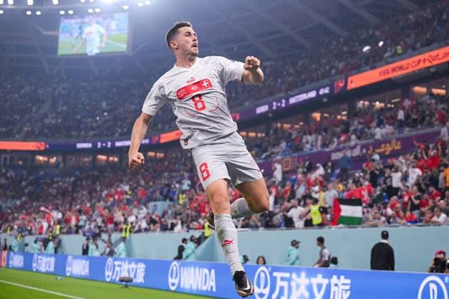 FOOTBALL WORLD CUP 2022 PRE-ROUND GROUP E Serbia Switzerland 02 12 2022 Remo Freuler Switzerland cheers after a goal