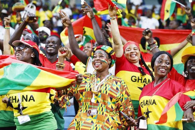 Football World Cup in Qatar Ghana supporters cheer ahead of a World Cup Group H football match against Uruguay at Al Janoub Stadium in Al Wakrah, Qatar, on Dec. 2, 2022.  A14AA0001369449P 