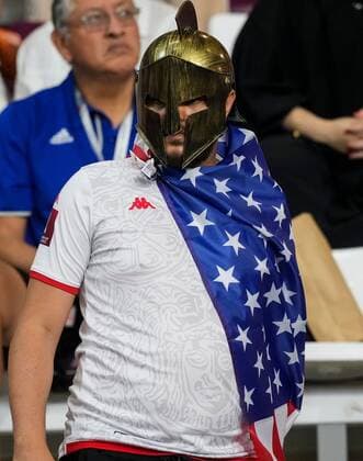 Mandatory Credit: Photo by Dave Shopland Shutterstock (13645321r) USA fan Netherlands v USA, FIFA World Cup, WM, Weltmeisterschaft, Fussball 2022, Round of 16, Football, Khalifa International Stadium, Ar-Rayyan, Qatar - 03 Dec 2022 Editorial Use Only Netherlands v USA, FIFA World Cup 2022, Round of 16, Football, Khalifa International Stadium, Ar-Rayyan, Qatar - 03 Dec 2022 Editorial Use Only  Copyright: xDavexShopland Shutterstockx 13645321r
