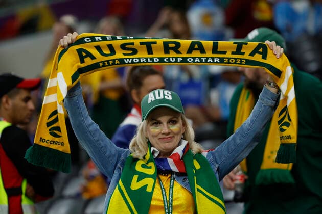 A fan of Australia attends during the FIFA World Cup, WM, Weltmeisterschaft, Fussball round 16 soccer match between Argentina vs. Australia at Ahmad bin Ali Stadium in Rayyan, Catar, 03 December 2022. World Cup 2022: Argentina vs. Australia !ACHTUNG: NUR REDAKTIONELLE NUTZUNG!  Copyright: xJUANJOxMARTINx GR6156 20221203-5366cba683f9045091bfa3dfb874b749341b4c2f
