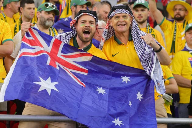 Australian fans before the FIFA World Cup, WM, Weltmeisterschaft, Fussball Qatar 2022 round of 16 match between Argentina and Australia at Ahmad Bin Ali Stadium, Ar-Rayyan, Qatar on 3 December 2022. Copyright: xPeterxDovganx 34860018