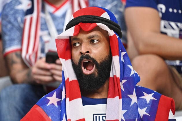 amerikanischer Fan,Fussballfan, Achtelfinale,Round of Sixteen Niederlande (NED) - USA 3-1 am 03.12.2022, Khalifa International Stadium. Fussball Weltmeisterschaft 20122 in Katar vom 20.11. - 18.12.2022 *** american fan,soccer fan,Round of Sixteen Netherlands NED USA 3 1 on 03 12 2022, Khalifa International Stadium Soccer World Cup 20122 in Qatar from 20 11 18 12 2022
