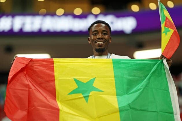 4th December 2022; Al Bayt stadium, Doha, Qatar: FIFA World Cup, WM, Weltmeisterschaft, Fussball football, final 16, England versus Senegal: Senegal fans take in the atmosphere before the game  ActionPlus12456129 HeulerxAndrey Content restricted for UK based newspaper