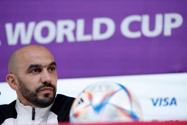 Morocco s head coach Walid Regragui addresses a press conference, PK, Pressekonferenz at the Press Center in Doha, Qatar, 05 December 2022. Morocco is facing Spain on 06 December in their round-of-16th match within Qatar 2022 FIFA World Cup, WM, Weltmeisterschaft, Fussball Morocco s press conference !ACHTUNG: NUR REDAKTIONELLE NUTZUNG!  Copyright: xJuanJoxMartinx EVE1757 20221205-4848a7998a80180c29a70deeed6c14b381c201dd