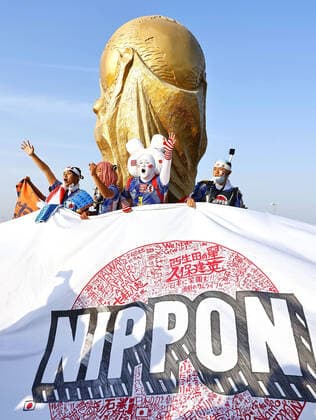 Football World Cup in Qatar Japan supporters are pictured near Al Janoub Stadium in Al Wakrah, Qatar, on Dec. 5, 2022, ahead of a World Cup round of 16 football match against Croatia.  A14AA0001370562P 