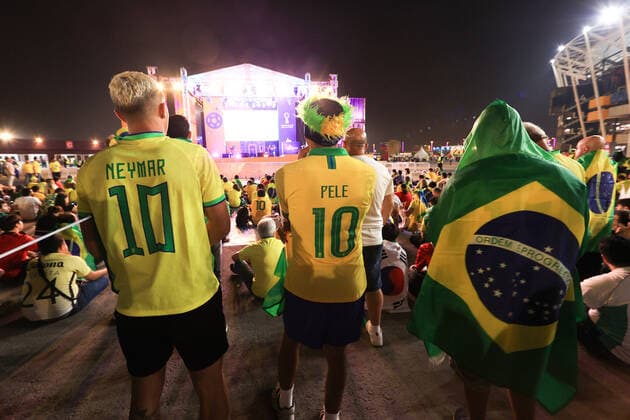 FIFA World Cup 2022, Brazil - South Korea, fans in front of big screen outside stadium