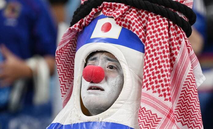 Qatar Soccer World Cup Japan - Croatia 8333593 05.12.2022 A Japan s fan sries after the Qatar 2022 World Cup Round of 8 soccer match between Japan and Croatia at the Al Janoub Stadium, in Al-Wakrah, Qatar. Grigory Sysoev Sputnik Al Wakrah Qatar  Copyright: xGrigoryxSysoevx