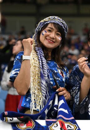 AL WAKRAH, QATAR - DECEMBER 05: Fans of Japan ,during the FIFA World Cup, WM, Weltmeisterschaft, Fussball Qatar 2022 Round of 16 match between Japan and Croatia at Al Janoub Stadium on December 5, 2022 in Al Wakrah, Qatar. WCS 