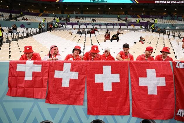 Football, Men, 2022 23 season, World Cup in Qatar, Round of 16, Portugal Switzerland at Lusail Iconic Stadium in Lusail, The fans of Switzerland , 06 12 2022, Copyright: xMatthiasxKochx