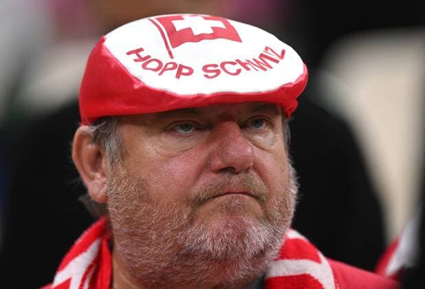 Qatar Soccer World Cup Portugal - Switzerland 8334171 06.12.2022 A Switzerland s fan is seen before the Qatar 2022 World Cup Round of 8 soccer match between Portugal and Switzerland at the Lusail Iconic Stadium, in Lusail, Qatar. Grigory Sysoev Sputnik Lusail Qatar  Copyright: xGrigoryxSysoevx