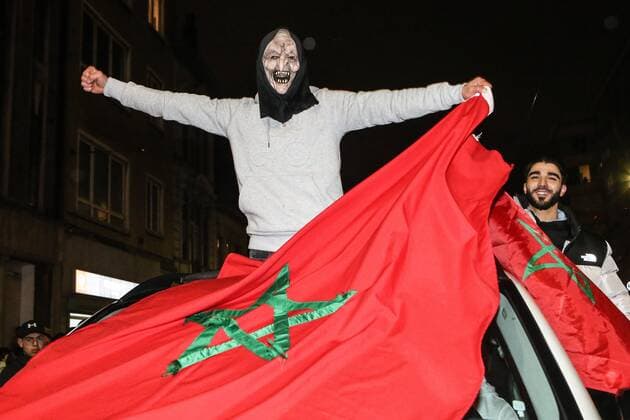 FIFA World Cup 2022, Morocco - Spain, Morocco Fans celebrate in Antwerp