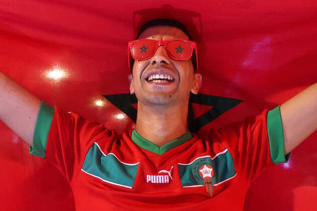 Morocco supporters - FIFA World Cup, WM, Weltmeisterschaft, Fussball Qatar 2022 Morocco fans celebrate after their team s victory against Spain in the 2022 Qatar World Cup Round of 16, in Doha, Qatar, on December 6, 2022. GoranxStanzl PIXSELL