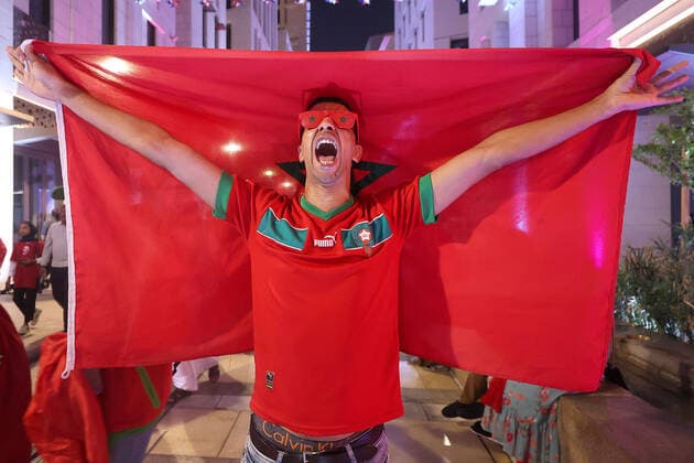 Morocco supporters - FIFA World Cup, WM, Weltmeisterschaft, Fussball Qatar 2022 Morocco fans celebrate after their team s victory against Spain in the 2022 Qatar World Cup Round of 16, in Doha, Qatar, on December 6, 2022. GoranxStanzl PIXSELL