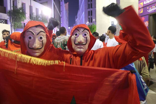 Morocco supporters - FIFA World Cup, WM, Weltmeisterschaft, Fussball Qatar 2022 Morocco fans celebrate after their team s victory against Spain in the 2022 Qatar World Cup Round of 16, in Doha, Qatar, on December 6, 2022. GoranxStanzl PIXSELL