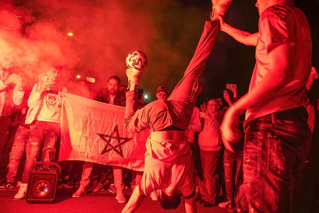 FIFA World Cup 2022, Morocco - Spain, Morocco fans celebrate in Barcelona