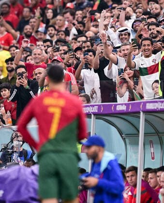 FOOTBALL World Cup 2022 Round of 16 Portugal Switzerland 06 12 2022 Portuguese fans cheer when Cristiano Ronaldo is substituted Portugal
