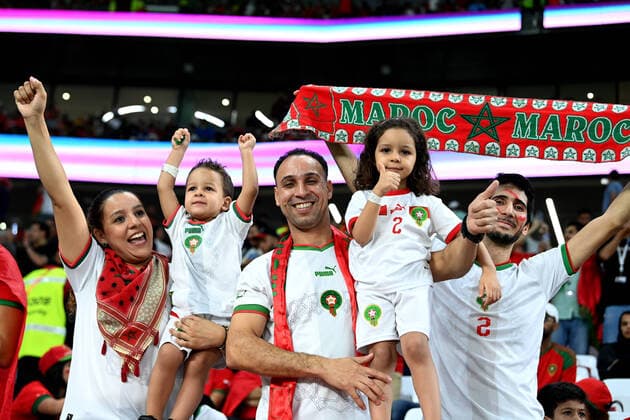 AL RAYYAN, QATAR - DECEMBER 06: Fans of Morocco celebrates for the victory ,during the FIFA World Cup, WM, Weltmeisterschaft, Fussball Qatar 2022 Round of 16 match between Morocco and Spain at Education City Stadium on December 6, 2022 in Al Rayyan, Qatar. WCS 