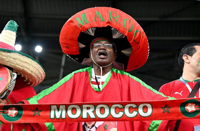 AL RAYYAN, QATAR - DECEMBER 06: Fans of Morocco celebrates for the victory ,during the FIFA World Cup, WM, Weltmeisterschaft, Fussball Qatar 2022 Round of 16 match between Morocco and Spain at Education City Stadium on December 6, 2022 in Al Rayyan, Qatar. WCS 